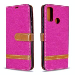 For Huawei P Smart (2020) Color Matching Denim Texture Horizontal Flip Leather Case with Holder & Card Slots & Wallet & Lanyard(Rose Red) (OEM)