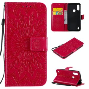 For Motorola Moto E6s (2020) Pressed Printing Sunflower Pattern Horizontal Flip PU Leather Case Holder & Card Slots & Wallet & Lanyard(Red) (OEM)