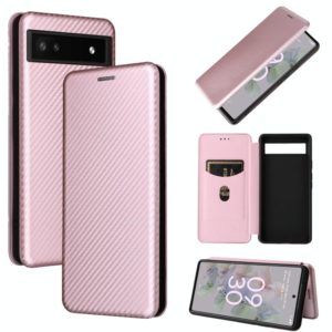 For Google Pixel 6a Carbon Fiber Texture Horizontal Flip Leather Phone Case(Pink) (OEM)