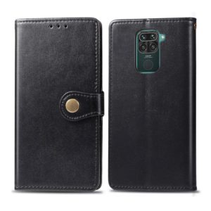 For Xiaomi Redmi 10X 4G/Redmi Note 9 Retro Solid Color Leather Buckle Phone Case with Lanyard & Photo Frame & Card Slot & Wallet & Stand Function(Black) (OEM)