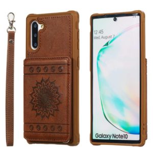 For Galaxy Note10 Sunflower Embossing Pattern PU + TPU Case with Holder & Card Slots & Photo Frame & Lanyard(Coffee) (OEM)