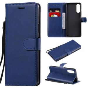 For Sony Xperia 10 II Solid Color Horizontal Flip Protective Leather Case with Holder & Card Slots & Wallet & Photo Frame & Lanyard(Blue) (OEM)