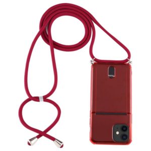 For iPhone 12 mini Transparent TPU Protective Case with Lanyard & Card Slot(Red) (OEM)