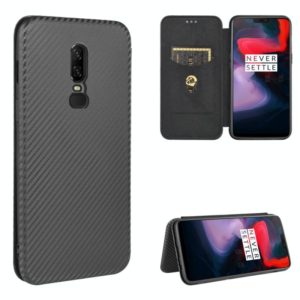 For OnePlus 6 Carbon Fiber Texture Horizontal Flip TPU + PC + PU Leather Case with Card Slot(Black) (OEM)