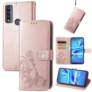 For TCL 4X 5G Four-leaf Clasp Embossed Buckle Leather Phone Case(Rose Gold) (OEM)