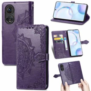 For Honor 50 Mandala Flower Embossed Horizontal Flip Leather Case with Holder & Three Card Slots & Wallet & Lanyard(Purple) (OEM)