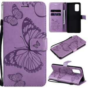 For Samsung Galaxy A32 4G Pressed Printing Butterfly Pattern Horizontal Flip PU Leather Case with Holder & Card Slots & Wallet & Lanyard(Purple) (OEM)