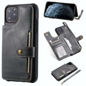 For iPhone 11 Pro Max Buckle Zipper Shockproof Protective Case with Holder & Card Slots & Wallet & Lanyard & Photos Frame(Black) (OEM)