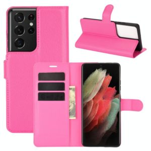 For Samsung Galaxy S21 Ultra 5G Litchi Texture Horizontal Flip Protective Case with Holder & Card Slots & Wallet(Rose Red) (OEM)