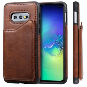 For Galaxy S10e Shockproof Calf Texture Protective Case with Holder & Card Slots & Frame(Coffee) (OEM)