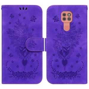 For Motorola Moto G9 Plus Butterfly Rose Embossed Leather Phone Case(Purple) (OEM)