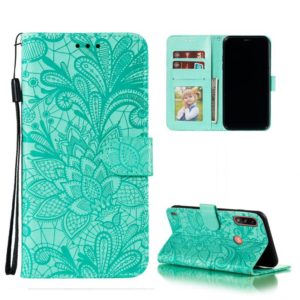 For Motorola Moto E7 Power Lace Flower Embossing Pattern Horizontal Flip Leather Case with Holder & Card Slots & Wallet & Photo Frame(Green) (OEM)