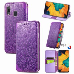 For Samsung Galaxy A20 / A30 Blooming Mandala Embossed Pattern Magnetic Horizontal Flip Leather Case with Holder & Card Slots & Wallet(Purple) (OEM)