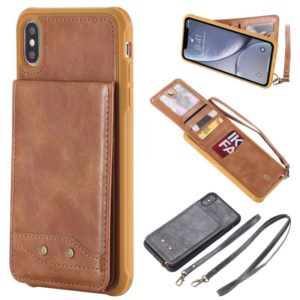 For iPhone XS Max Vertical Flip Shockproof Leather Protective Case with Long Rope, Support Card Slots & Bracket & Photo Holder & Wallet Function(Brown) (OEM)
