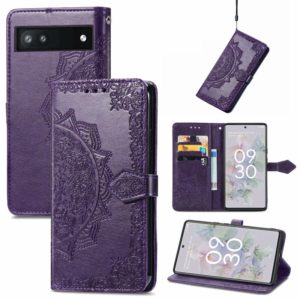 For Google Pixel 6a Mandala Flower Embossed Flip Leather Phone Case(Purple) (OEM)