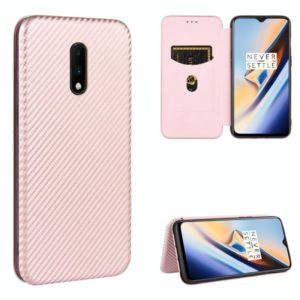 For OnePlus 7 Carbon Fiber Texture Horizontal Flip TPU + PC + PU Leather Case with Card Slot(Pink) (OEM)