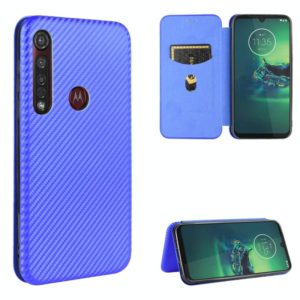 For Motorola Moto G8 Plus Carbon Fiber Texture Horizontal Flip TPU + PC + PU Leather Case with Rope & Card Slot(Blue) (OEM)