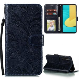 For LG Stylo 7 5G Lace Flower Embossing Pattern Horizontal Flip Leather Case with Holder & Card Slots & Wallet & Photo Frame(Dark Blue) (OEM)