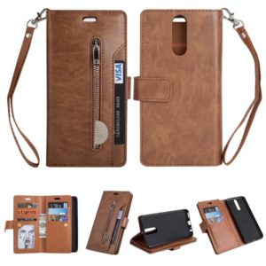 For Huawei Mate 10 Lite / Maimang 6 Multifunctional Zipper Horizontal Flip Leather Case with Holder & Wallet & 9 Card Slots & Lanyard(Brown) (OEM)