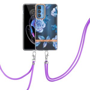 For Motorola Edge 20 Pro Flowers Series TPU Phone Case with Lanyard(Blue Peony) (OEM)