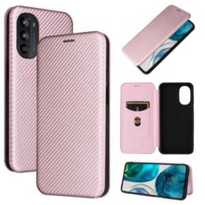 For Motorola Moto G52/G82 Carbon Fiber Texture Horizontal Flip Leather Phone Case(Pink) (OEM)