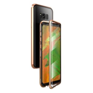 For Samsung Galaxy S8+ Magnetic Metal Frame Double-sided Tempered Glass Case(Gold) (OEM)