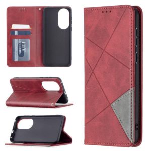 For Huawei P50 Rhombus Texture Horizontal Flip Magnetic Leather Case with Holder & Card Slots(Red) (OEM)
