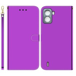 For Tecno Pop 6 No Fingerprints Imitated Mirror Surface Horizontal Flip Leather Phone Case(Purple) (OEM)