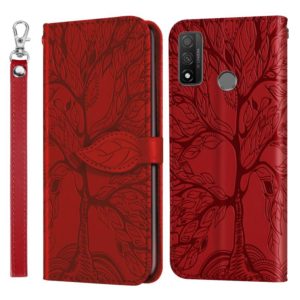 For Huawei P smart 2020 Life of Tree Embossing Pattern Horizontal Flip Leather Case with Holder & Card Slot & Wallet & Photo Frame & Lanyard(Red) (OEM)