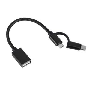 USB 3.0 Female to Micro USB + USB-C / Type-C Male Charging + Transmission OTG Nylon Braided Adapter Cable, Cable Length: 19cm(Black) (OEM)