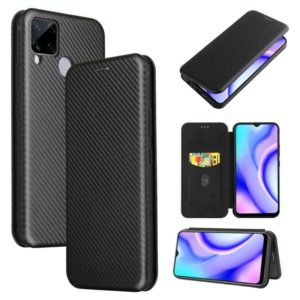 For OPPO Realme C15 Carbon Fiber Texture Horizontal Flip TPU + PC + PU Leather Case with Card Slot(Black) (OEM)