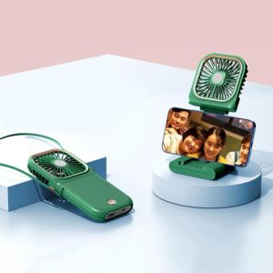 F30 Electroplating Handheld Fan Portable Desktop Folding Mute USB Hanging Neck Fan, Upgraded Version (Green) (OEM)