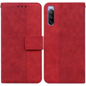 For Sony Xperia 10 III Geometric Embossed Leather Phone Case(Red) (OEM)