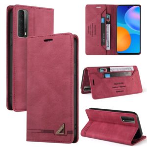 For Huawei P Smart 2021 Skin Feel Anti-theft Brush Horizontal Flip Leather Case with Holder & Card Slots & Wallet(Wine Red) (OEM)