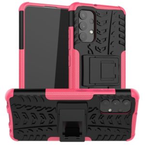 For Samsung Galaxy A32 4G Tire Texture Shockproof TPU+PC Protective Case with Holder(Pink) (OEM)
