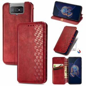 For Asus Zenfone 8 Flip Cubic Grid Pressed Horizontal Flip Magnetic PU Leather Case with Holder & Card Slots & Wallet(Red) (OEM)