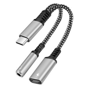 2 in 1 USB-C / Type-C Male to PD 60W USB-C / Type-C Charging + 3.5mm Audio Female Earphone Adapter (Silver) (OEM)