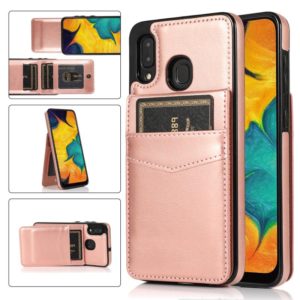 For Samsung Galaxy A20 / A30 Solid Color PC + TPU Protective Case with Holder & Card Slots(Rose Gold) (OEM)