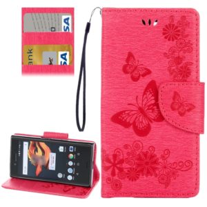 For Sony Xperia X Compact Butterflies Embossing Horizontal Flip Leather Case with Holder & Card Slots & Wallet & Lanyard(Magenta) (OEM)