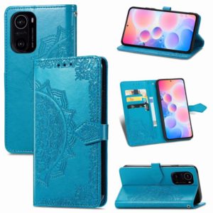 Halfway Mandala Embossing Pattern Horizontal Flip Leather Case with Holder & Card Slots & Wallet & Lanyard For Xiaomi Redmi K40 / K40 Pro / K40 Pro+(Blue) (OEM)