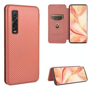 For OPPO Find X2 Pro Carbon Fiber Texture Horizontal Flip TPU + PC + PU Leather Case with Card Slot(Brown) (OEM)