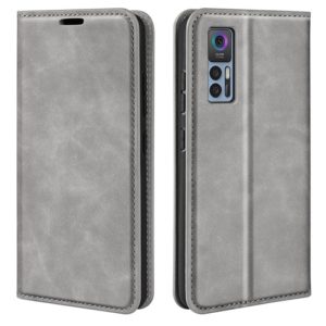 For TCL 30 5G / 30+ Retro-skin Magnetic Suction Leather Phone Case(Grey) (OEM)