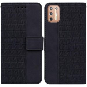 For Motorola Moto G9 Plus Geometric Embossed Leather Phone Case(Black) (OEM)