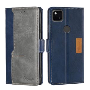 For Google Pixel 4a Retro Texture Contrast Color Buckle Horizontal Flip Leather Phone Case with Holder(Blue+Grey) (OEM)
