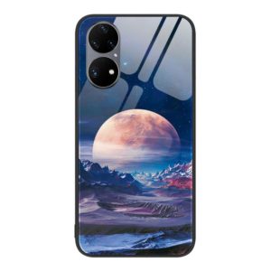 For Huawei P50 Pro Colorful Painted Glass Phone Case(Moon Hill) (OEM)