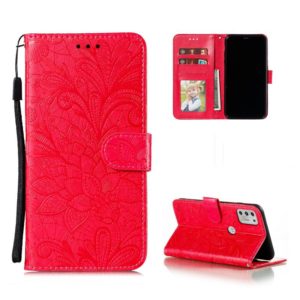 For Motorola Moto G Stylus (2021) Lace Flower Embossing Pattern Horizontal Flip Leather Case with Holder & Card Slots & Wallet & Photo Frame(Red) (OEM)