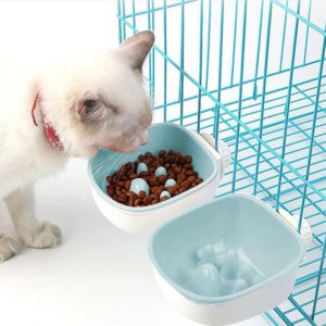 Dog and Cat Anti-choke Feeding Water Hanging Bowl Creative Plastic Pet Bowl, Style:Anti-choke(Blue) (OEM)