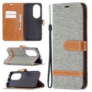 For Huawei P50 Pro Color Matching Denim Texture Horizontal Flip Leather Case with Holder & Card Slots & Wallet & Lanyard(Grey) (OEM)