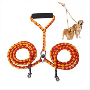 Double Dog Leashes Anti-winding Pet Traction Rope, Size:1.4m(Red Yellow) (OEM)