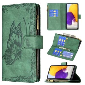 For Samsung Galaxy A72 4G / 5G Flying Butterfly Embossing Pattern Zipper Horizontal Flip Leather Case with Holder & Card Slots & Wallet(Green) (OEM)